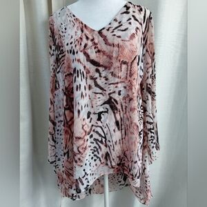 Jennifer Lopez Pink & Brown Animal-Print V-Neck Tunic